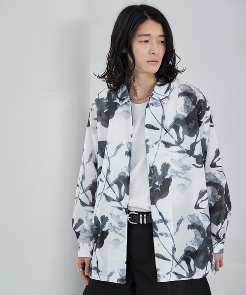 RAGEBLUE(レイジブルー)の「Sheer Flower Pattern Shirt / カラミ編みスカシフラワー柄シャツ(シャツ/ブラウス・メンズ・グレー系その他/ブラック/その他5・LARGE/MEDIUM)」の5枚目の写真