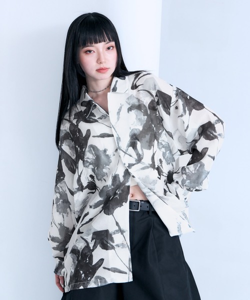 RAGEBLUE(レイジブルー)の「Sheer Flower Pattern Shirt / カラミ編みスカシフラワー柄シャツ(シャツ/ブラウス・メンズ・グレー系その他/ブラック/その他5・LARGE/MEDIUM)」の12枚目の写真