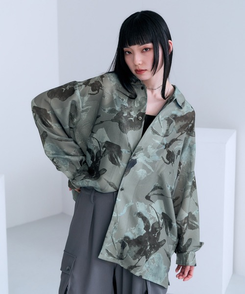 Sheer Flower Pattern Shirt / カラミ編みスカシフラワー柄シャツ
