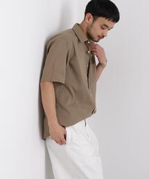 NANO universe（ナノユニバース）の「ポリエステル 麻混 半袖レギュラーカラーシャツ（シャツ/ブラウス）」