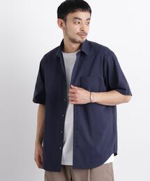 NANO universe（ナノユニバース）の「ポリエステル 麻混 半袖レギュラーカラーシャツ（シャツ/ブラウス）」