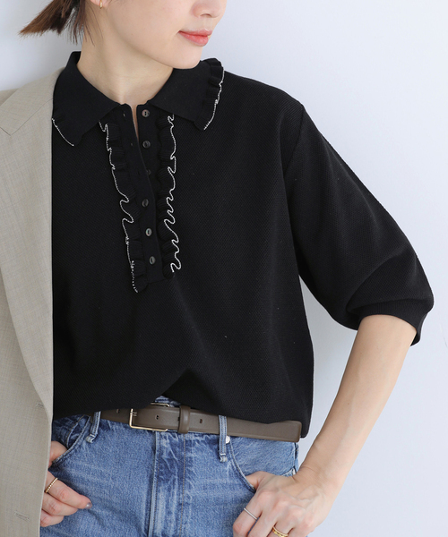 IENA(イエナ)の「《追加3》フリルプルオーバー(ニット/セーター・レディース・ブラック・FREE)」の4枚目の写真