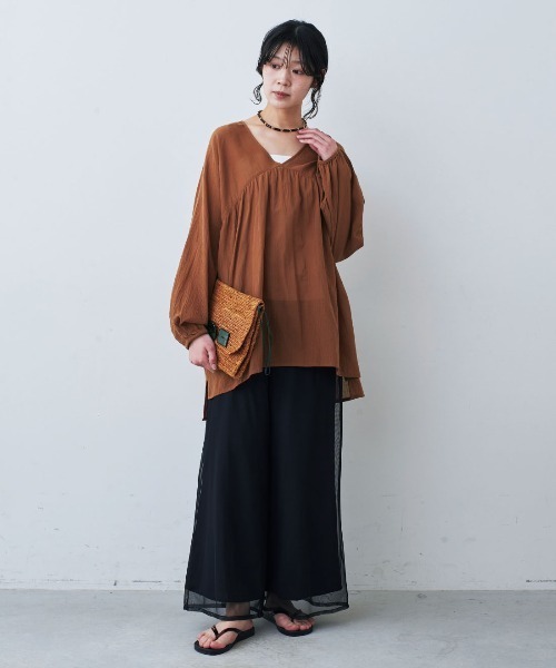 mensha!（メンシャ）の「ｍｅｎｓｈａ！　シングル楊柳（ようりゅう）ガーゼ　ギャザーカフタンチュニック（チュニック・レディース・ホワイト/ピンク/イエロー/ブラウン・L/M）」の13枚目の写真