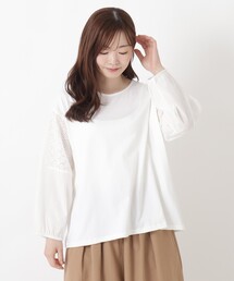 異素材刺繍切替プルオーバー