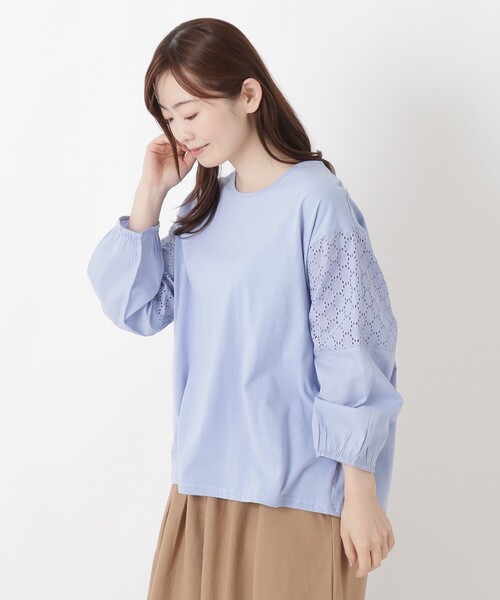 one'sterrace(ワンズテラス)の「異素材刺繍切替プルオーバー(Tシャツ/カットソー・レディース・ブラック系8/ブルー系その他7/ホワイト系9・02)」の3枚目の写真