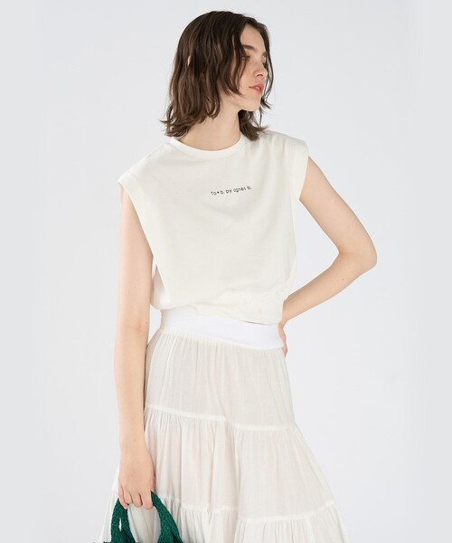 To b. by agnes b.(トゥービーバイアニエスベー)の「ロゴ コットン フレンチスリーブ トップス(Tシャツ/カットソー・レディース・ホワイト・38)」の4枚目の写真