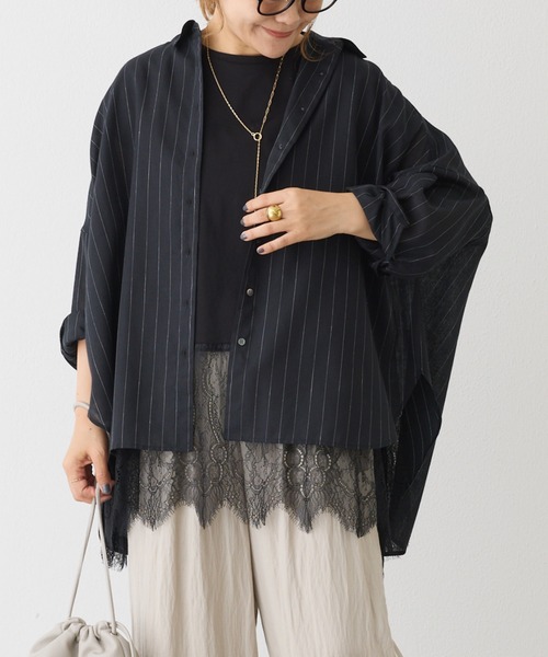 PUAL CE CIN(ピュアルセシン)の「麻混アソート柄オーバーシャツ(シャツ/ブラウス・レディース・ブラック/ベージュ/ネイビー/ブラウン・FREE)」の4枚目の写真
