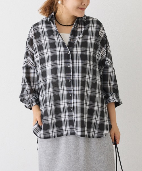 PUAL CE CIN(ピュアルセシン)の「麻混アソート柄オーバーシャツ(シャツ/ブラウス・レディース・ブラック/ベージュ/ネイビー/ブラウン・FREE)」の21枚目の写真