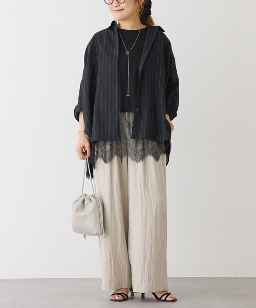 PUAL CE CIN(ピュアルセシン)の「麻混アソート柄オーバーシャツ(シャツ/ブラウス・レディース・ブラック/ベージュ/ネイビー/ブラウン・FREE)」の9枚目の写真