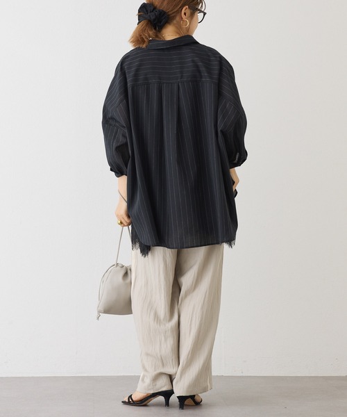 PUAL CE CIN(ピュアルセシン)の「麻混アソート柄オーバーシャツ(シャツ/ブラウス・レディース・ブラック/ベージュ/ネイビー/ブラウン・FREE)」の7枚目の写真