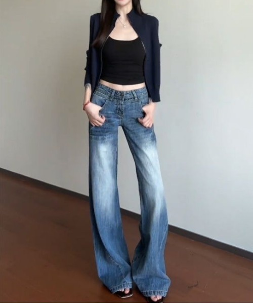 LUCPY(ラクピー)の「ヴィンテージウォッシュワイドデニムパンツ ハイウエスト ルーズシルエット(デニムパンツ・レディース・ブルー・X-LARGE/LARGE/MEDIUM/SMALL)」の2枚目の写真