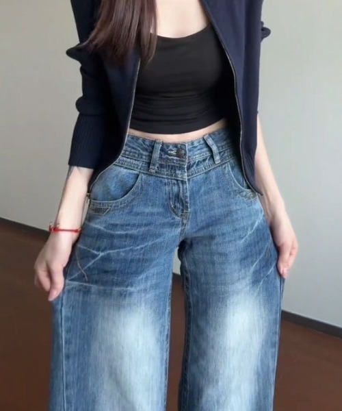 LUCPY(ラクピー)の「ヴィンテージウォッシュワイドデニムパンツ ハイウエスト ルーズシルエット(デニムパンツ・レディース・ブルー・X-LARGE/LARGE/MEDIUM/SMALL)」の3枚目の写真