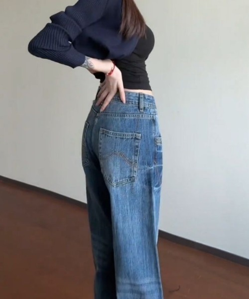 LUCPY(ラクピー)の「ヴィンテージウォッシュワイドデニムパンツ ハイウエスト ルーズシルエット(デニムパンツ・レディース・ブルー・X-LARGE/LARGE/MEDIUM/SMALL)」の4枚目の写真