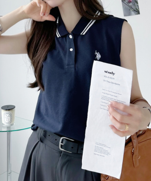 U.S. POLO ASSN.(ユーエスポロアッスン)の「【Ada.別注 U.S. POLO ASSN.】 ノースリーブ ポロシャツ ◎(ポロシャツ・レディース・チャコール/レッド/ネイビー・M/L)」の6枚目の写真