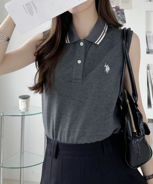 U.S. POLO ASSN.(ユーエスポロアッスン)の「【Ada.別注 U.S. POLO ASSN.】 ノースリーブ ポロシャツ ◎(ポロシャツ・レディース・チャコール/レッド/ネイビー・M/L)」の11枚目の写真