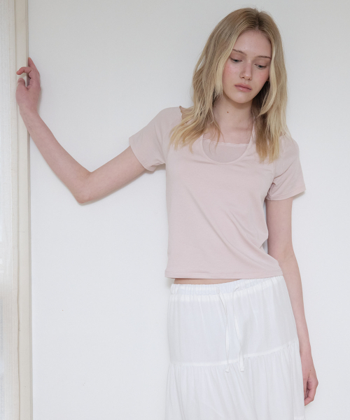 FRIVER07（フリバー07）の「Layered halter neck t-shirt [FRSP08TS08]_Pink（Tシャツ/カットソー・レディース・PINK・FREE）」の3枚目の写真