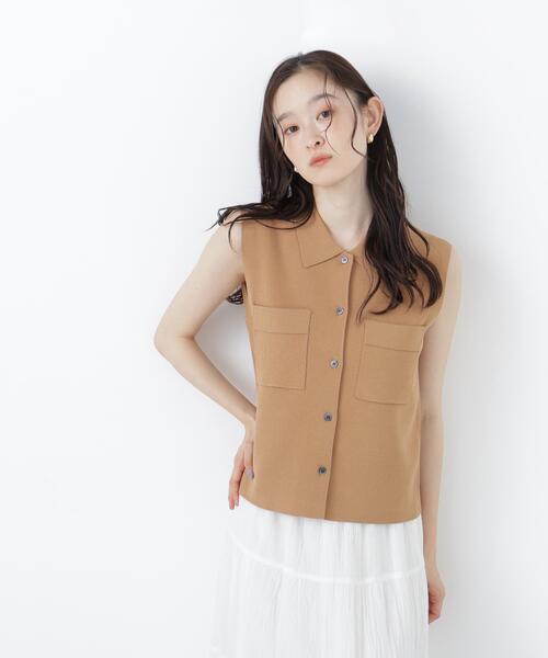 N.(N. Natural Beauty Basic)(エヌエヌナチュラルビューティーベーシック)の「ポロ襟ノースリーブニット(ポロシャツ・レディース・ラベンダー/ネイビー/キャメル・フリ-)」の3枚目の写真