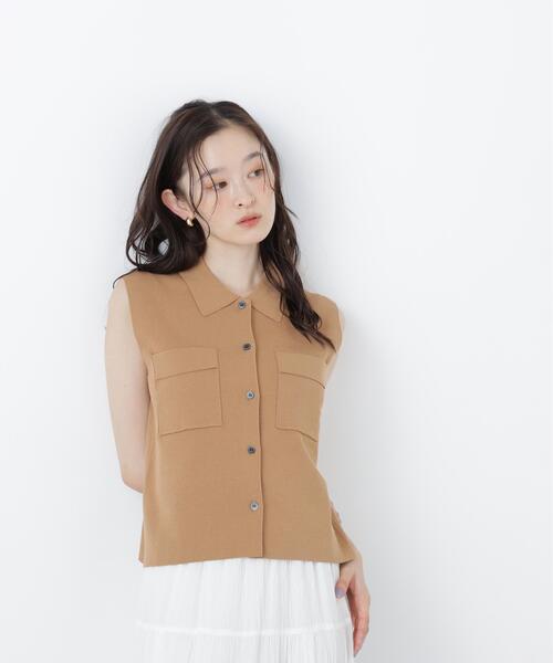 N.(N. Natural Beauty Basic)(エヌエヌナチュラルビューティーベーシック)の「ポロ襟ノースリーブニット(ポロシャツ・レディース・ラベンダー/ネイビー/キャメル・フリ-)」の15枚目の写真