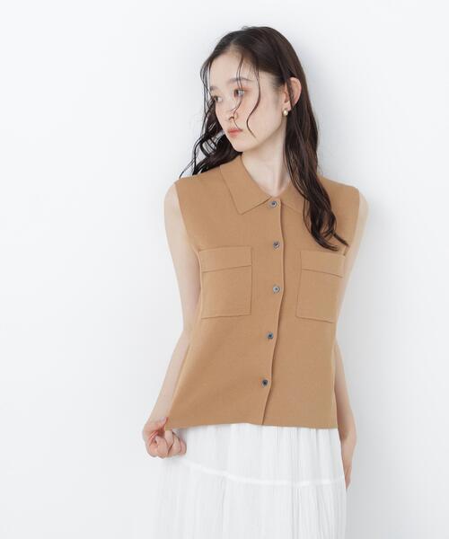N.(N. Natural Beauty Basic)(エヌエヌナチュラルビューティーベーシック)の「ポロ襟ノースリーブニット(ポロシャツ・レディース・ラベンダー/ネイビー/キャメル・フリ-)」の19枚目の写真