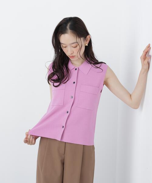 N.(N. Natural Beauty Basic)(エヌエヌナチュラルビューティーベーシック)の「ポロ襟ノースリーブニット(ポロシャツ・レディース・ラベンダー/ネイビー/キャメル・フリ-)」の5枚目の写真