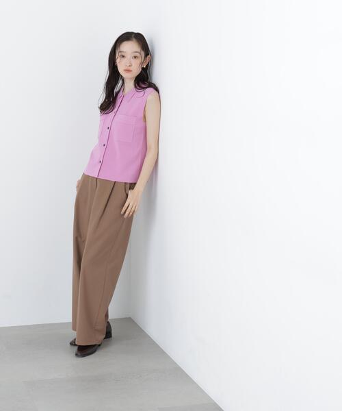 N.(N. Natural Beauty Basic)(エヌエヌナチュラルビューティーベーシック)の「ポロ襟ノースリーブニット(ポロシャツ・レディース・ラベンダー/ネイビー/キャメル・フリ-)」の6枚目の写真