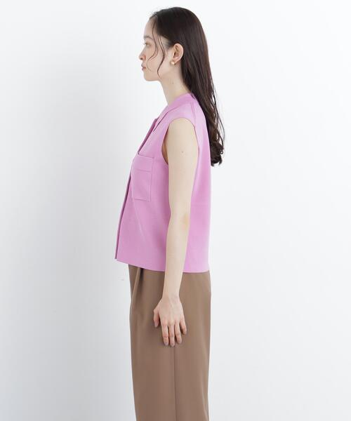 N.(N. Natural Beauty Basic)(エヌエヌナチュラルビューティーベーシック)の「ポロ襟ノースリーブニット(ポロシャツ・レディース・ラベンダー/ネイビー/キャメル・フリ-)」の7枚目の写真