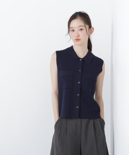 N.(N. Natural Beauty Basic)(エヌエヌナチュラルビューティーベーシック)の「ポロ襟ノースリーブニット(ポロシャツ・レディース・ラベンダー/ネイビー/キャメル・フリ-)」の9枚目の写真