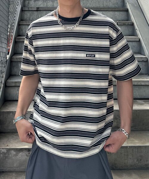 CIAOPANIC(チャオパニック)の「マルチボーダーTシャツ(Tシャツ/カットソー・メンズ・カーキ/ブラック・MEDIUM/LARGE)」の3枚目の写真