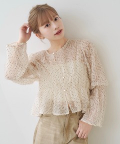 SALON by Chico】オフショルランダムチュールドットブラウス（シャツ