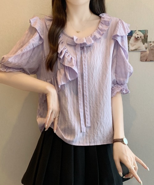 AMAJI（アマジ）の「ラッフルフリル 半袖ブラウス（シャツ/ブラウス・レディース・パープル・LARGE/XX-LARGE/X-LARGE）」の2枚目の写真