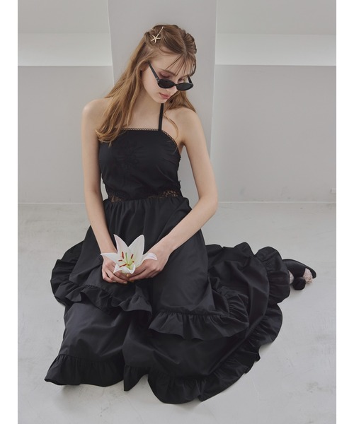 etre loin(エトルワン)の「リリーエンブロイダリーエプロンロングワンピース / Lily embroidered apron long dress(ワンピース・レディース・ミント/ブラック/ホワイト・M)」の2枚目の写真