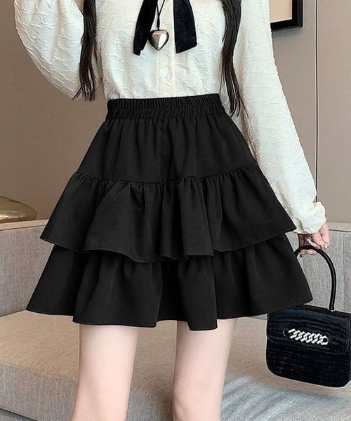 MAISON DE THERESE(メゾン ド テレーズ)の「インパン付き ティアード フリル ミニ スカート(スカート・レディース・Black/White・M/S)」の1枚目の写真
