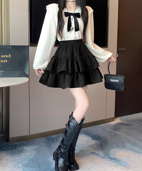 MAISON DE THERESE(メゾン ド テレーズ)の「インパン付き ティアード フリル ミニ スカート(スカート・レディース・Black/White・M/S)」の5枚目の写真