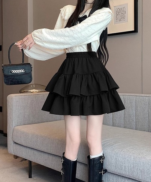 MAISON DE THERESE(メゾン ド テレーズ)の「インパン付き ティアード フリル ミニ スカート(スカート・レディース・Black/White・M/S)」の3枚目の写真