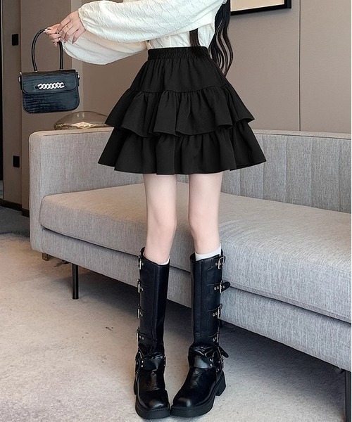 MAISON DE THERESE(メゾン ド テレーズ)の「インパン付き ティアード フリル ミニ スカート(スカート・レディース・Black/White・M/S)」の4枚目の写真