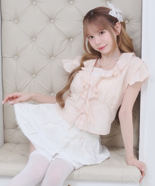 Rmine（アールマイン）の「フロントリボン フリル シアー ブラウス（半袖）（シャツ/ブラウス・レディース・イエロー/ホワイト/ピンク・FREE）」の22枚目の写真