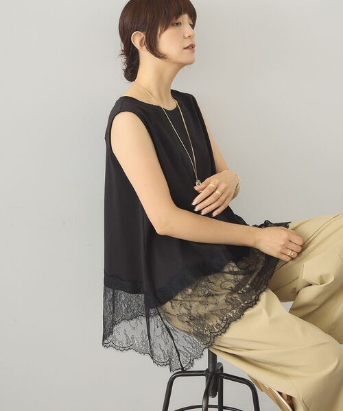 AMERICAN HOLIC(アメリカンホリック)の「【接触冷感】裾レースノースリーブプルオーバー(Tシャツ/カットソー・レディース・ブラック/チャコールグレー/オフホワイト・M/L)」の2枚目の写真