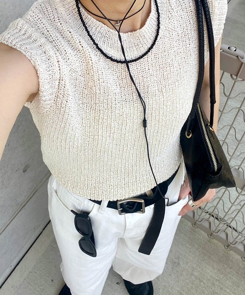 ISOOK(アイスー)の「メッシュソフトニットベスト(kiharu select) / サマーニット シアーニット タンクトップ ノースリーブ 夏ベスト(ベスト・レディース・ベージュ/アイボリー・FREE)」の2枚目の写真
