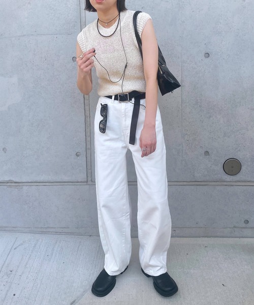 ISOOK(アイスー)の「メッシュソフトニットベスト(kiharu select) / サマーニット シアーニット タンクトップ ノースリーブ 夏ベスト(ベスト・レディース・ベージュ/アイボリー・FREE)」の3枚目の写真