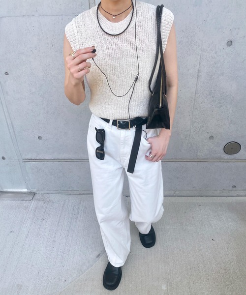 ISOOK(アイスー)の「メッシュソフトニットベスト(kiharu select) / サマーニット シアーニット タンクトップ ノースリーブ 夏ベスト(ベスト・レディース・ベージュ/アイボリー・FREE)」の4枚目の写真