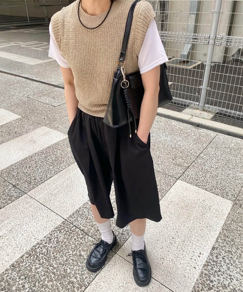 ISOOK(アイスー)の「メッシュソフトニットベスト(kiharu select) / サマーニット シアーニット タンクトップ ノースリーブ 夏ベスト(ベスト・レディース・ベージュ/アイボリー・FREE)」の5枚目の写真