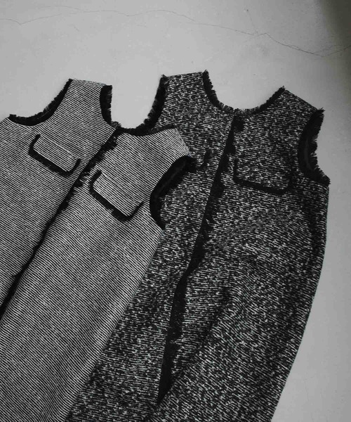 ELFRANK(エルフランク)の「【2026AW】【M~Lサイズ展開】フリンジデザインノースリーブツイードAラインワンピース《着用動画あり》(ワンピース・レディース・ブラック/ホワイト×ブラック・M/L)」の4枚目の写真
