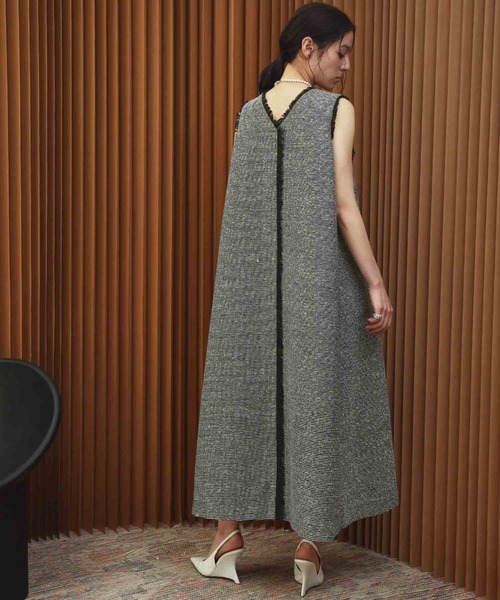 ELFRANK(エルフランク)の「【2026AW】【M~Lサイズ展開】フリンジデザインノースリーブツイードAラインワンピース《着用動画あり》(ワンピース・レディース・ブラック/ホワイト×ブラック・M/L)」の14枚目の写真