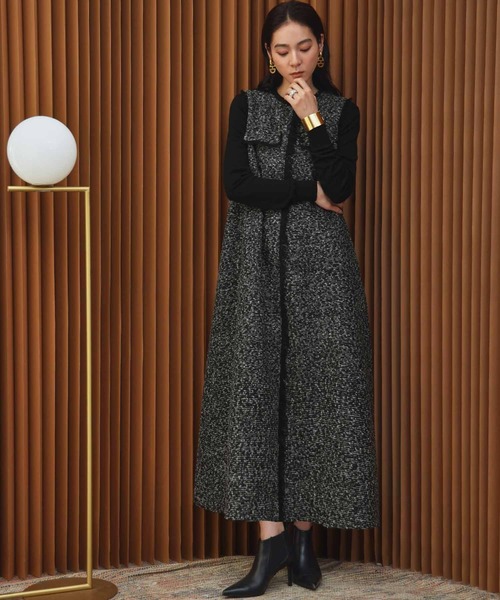 ELFRANK(エルフランク)の「【2026AW】【M~Lサイズ展開】フリンジデザインノースリーブツイードAラインワンピース《着用動画あり》(ワンピース・レディース・ブラック/ホワイト×ブラック・M/L)」の16枚目の写真