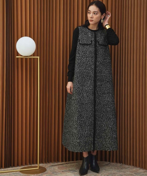 ELFRANK(エルフランク)の「【2026AW】【M~Lサイズ展開】フリンジデザインノースリーブツイードAラインワンピース《着用動画あり》(ワンピース・レディース・ブラック/ホワイト×ブラック・M/L)」の18枚目の写真