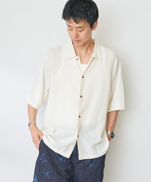 B.C STOCK(ベーセーストック)の「ニットコンビシャツ(シャツ/ブラウス・メンズ・ホワイト/ブラウン/ピンク・LARGE/MEDIUM)」の7枚目の写真