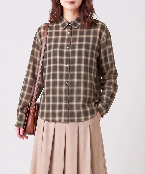 Nunc.(ヌンク)の「シアーチェックシャツ(シャツ/ブラウス・レディース・モカ/グレー/ダークブラウン・38)」の3枚目の写真