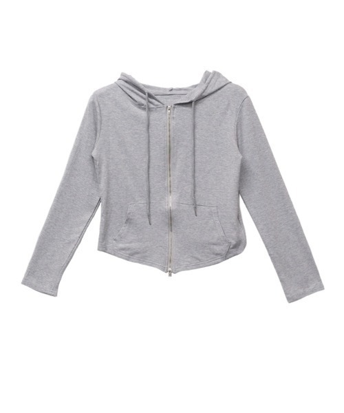 CLOTHY（クロシィ）の「【さらっと羽織れる薄手素材♪】ダブルZIP ショート丈 カットソー パーカー 秋服（パーカー・レディース・アイボリー/グレー/ブラック・FREE）」の4枚目の写真