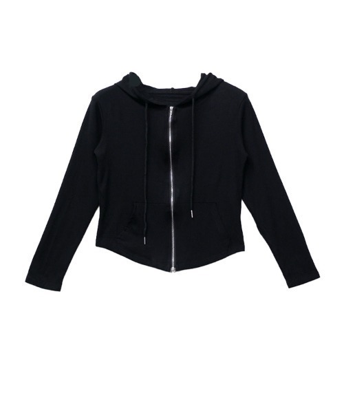 CLOTHY（クロシィ）の「【さらっと羽織れる薄手素材♪】ダブルZIP ショート丈 カットソー パーカー 秋服（パーカー・レディース・アイボリー/グレー/ブラック・FREE）」の5枚目の写真