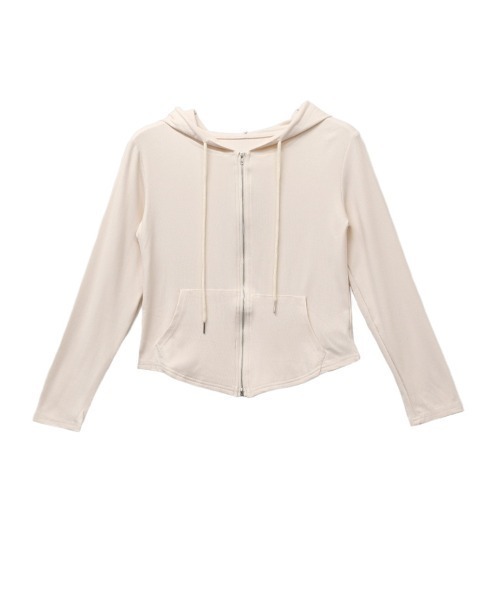 CLOTHY（クロシィ）の「【さらっと羽織れる薄手素材♪】ダブルZIP ショート丈 カットソー パーカー 秋服（パーカー・レディース・アイボリー/グレー/ブラック・FREE）」の6枚目の写真